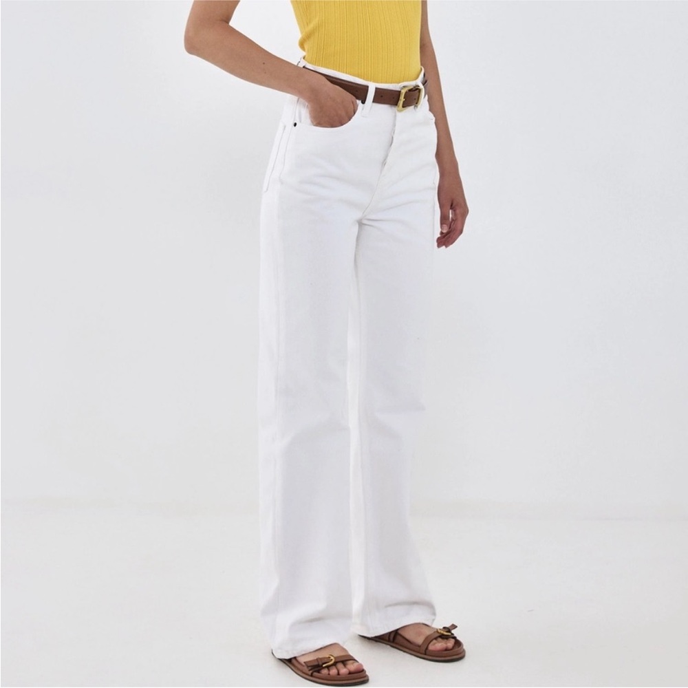 De Rococo High Waisted Wide Leg Denim Jeans - White, Size 28 Tall